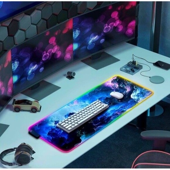 Extended Gaming Mouse Pad Large 31.5x11.8in Non-Slip Base Keyboard Mat Light Up - Picture 7 of 8
